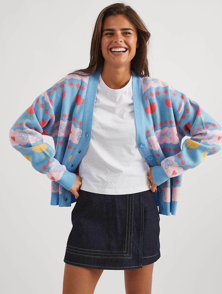 Bow and Tulip Blue Knitted Cardigan