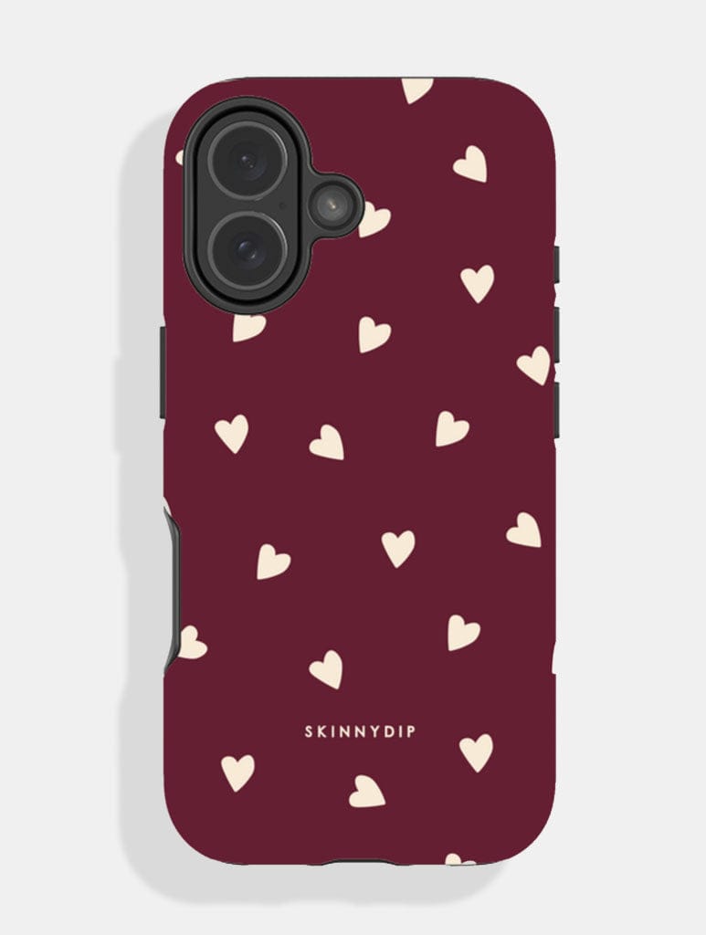 Burgundy and Cream Ditsy Hearts Ultra Protective iPhone Case - Image 1