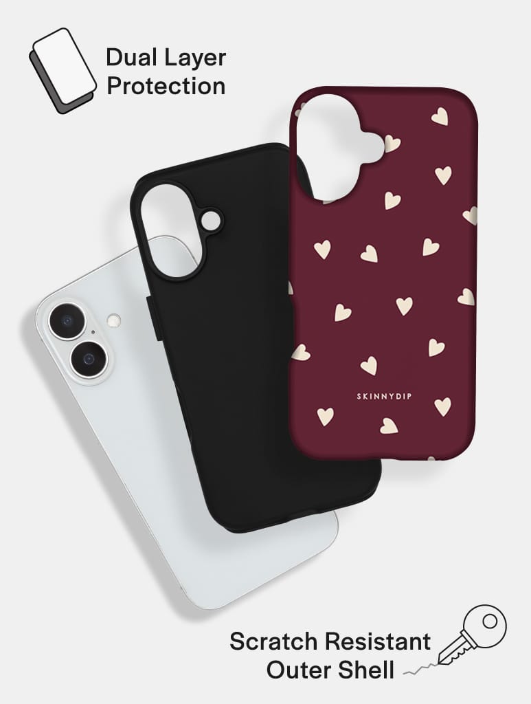 Burgundy and Cream Ditsy Hearts Ultra Protective iPhone Case