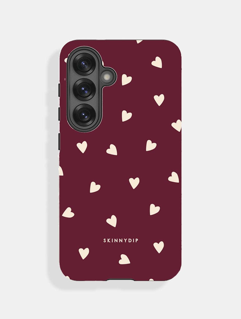 Burgundy And Cream Ditsy Hearts Ultra Protective Samsung Case - Image 1
