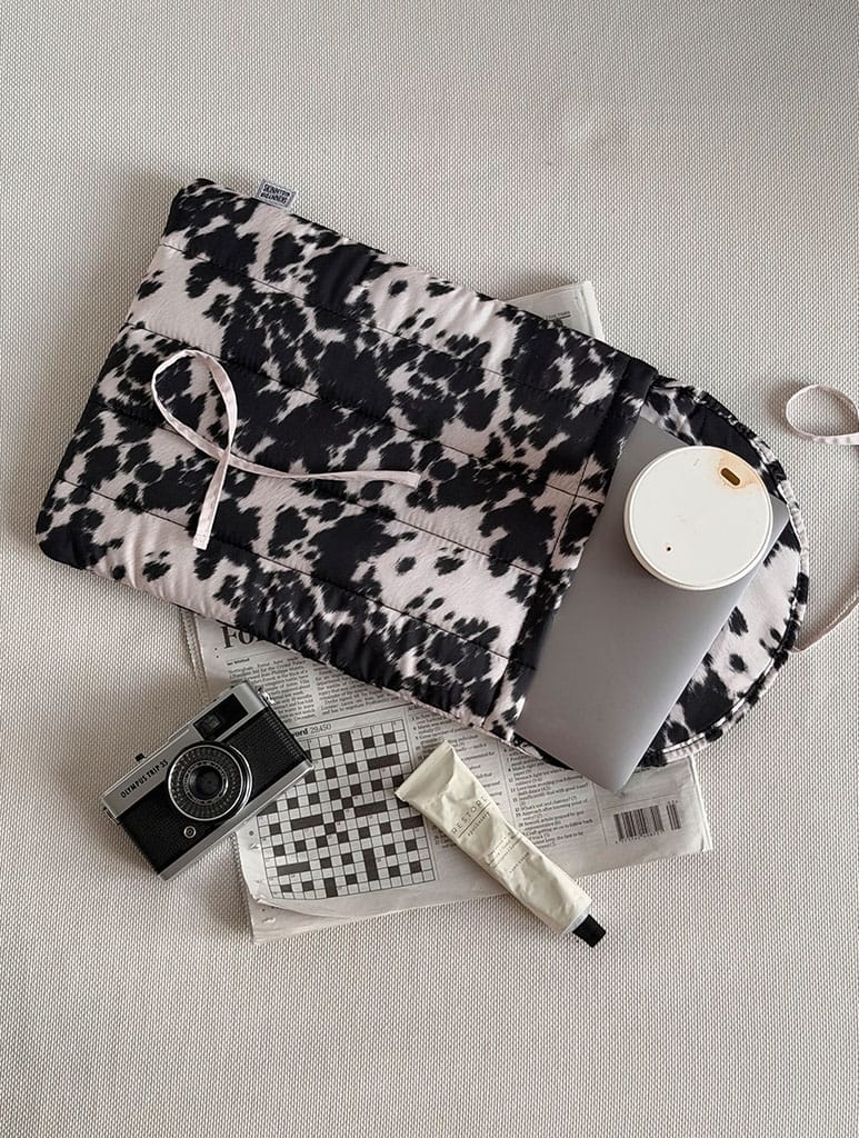 Cow Print Quilted Bow Laptop Sleeve