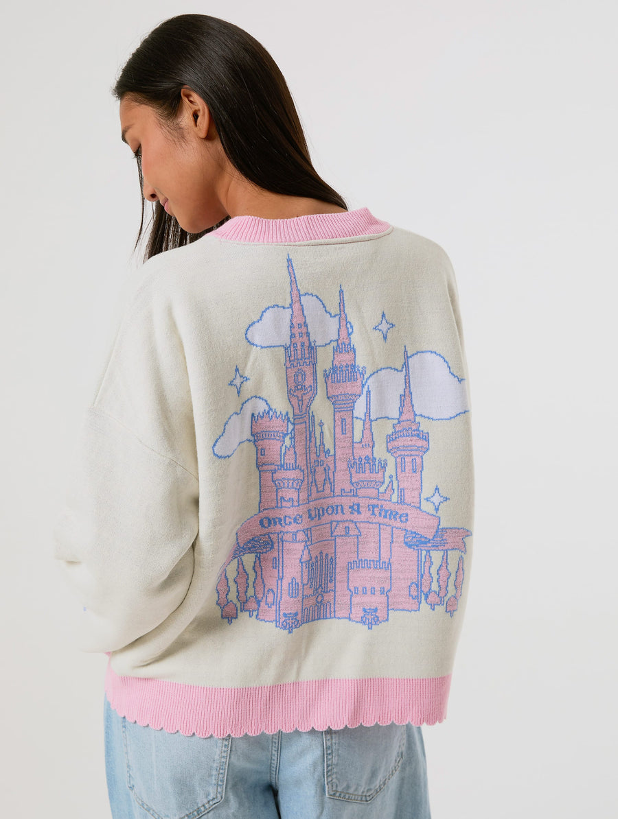 Disney Castle Cardigan in Pink and Ecru
