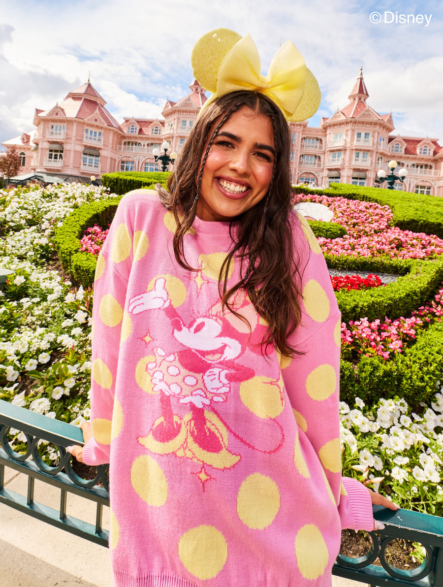 Disney Minnie Mouse Pink Polka Dot Knitted Jumper - Image 1