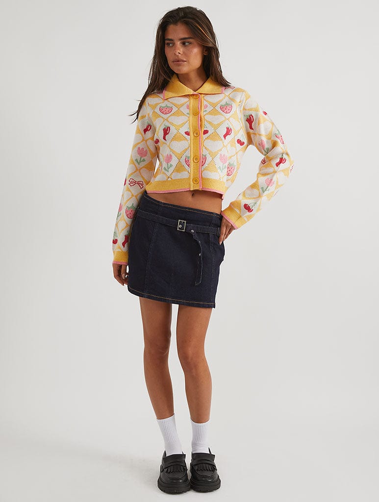 Floral Diamond Knitted Cardigan