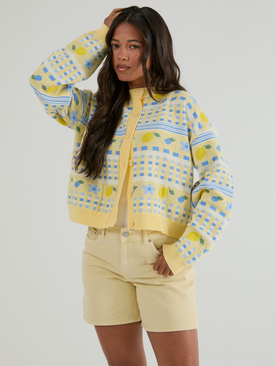 Lemon Yellow Stripe Knitted Cardigan - Image 1