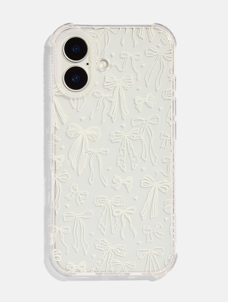 White Pattern Bow Shock iPhone Case - Image 1