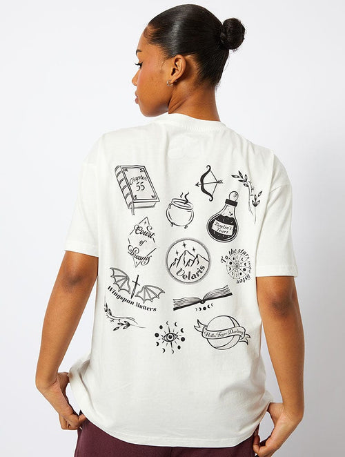 ACOTAR Sticker T-Shirt In Ecru - Image 1