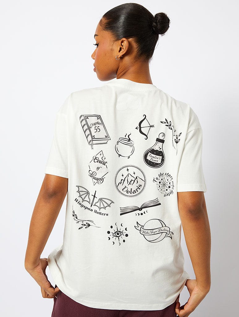 ACOTAR Sticker T-Shirt In Ecru - Image 1