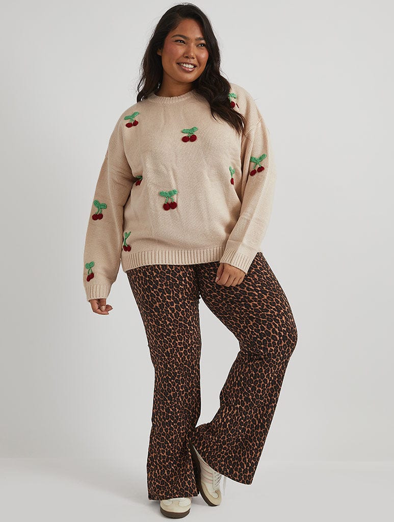 Applique Crochet Cherry Knitted Jumper in Cream - Image 4