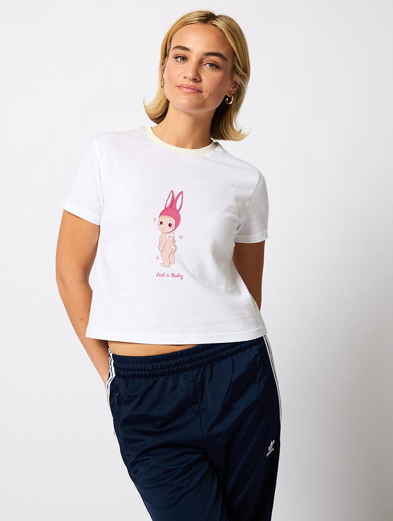 Baby Angel Just a Bunny Baby T-Shirt in White - Image 1