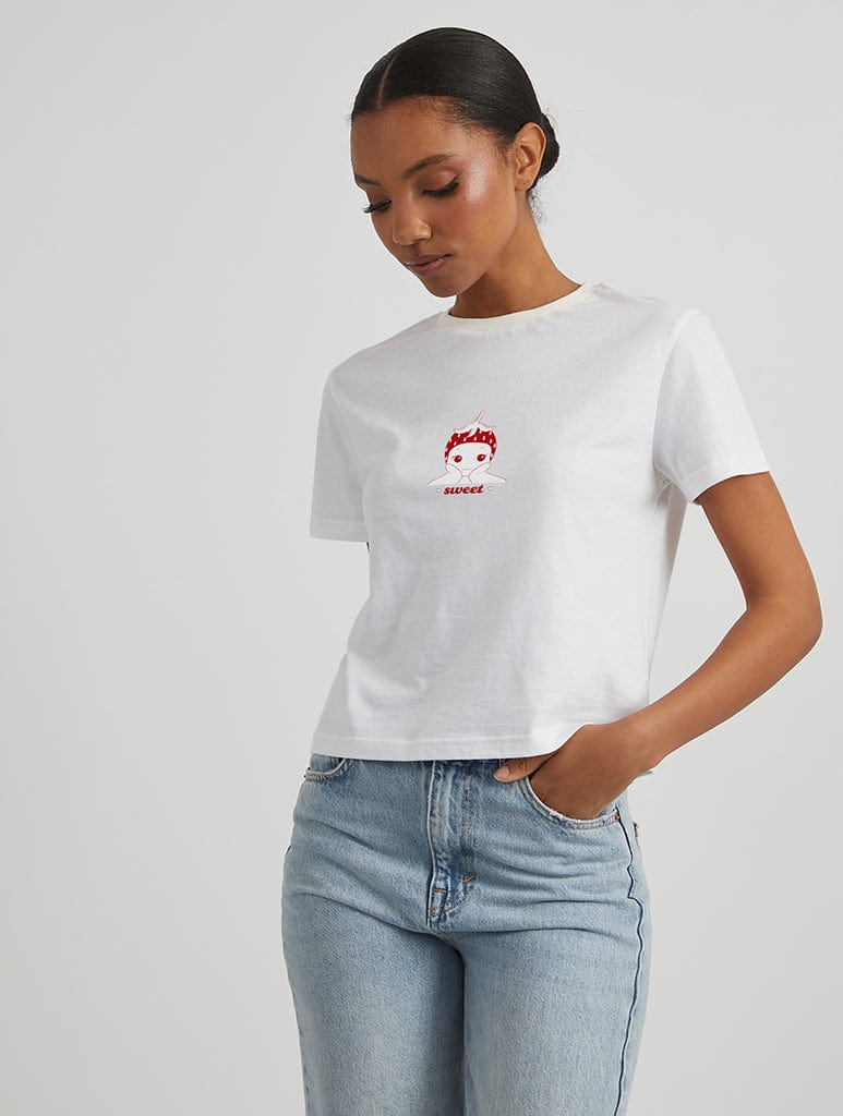 Baby Angel Red Strawberry Baby T-Shirt in White - Image 1