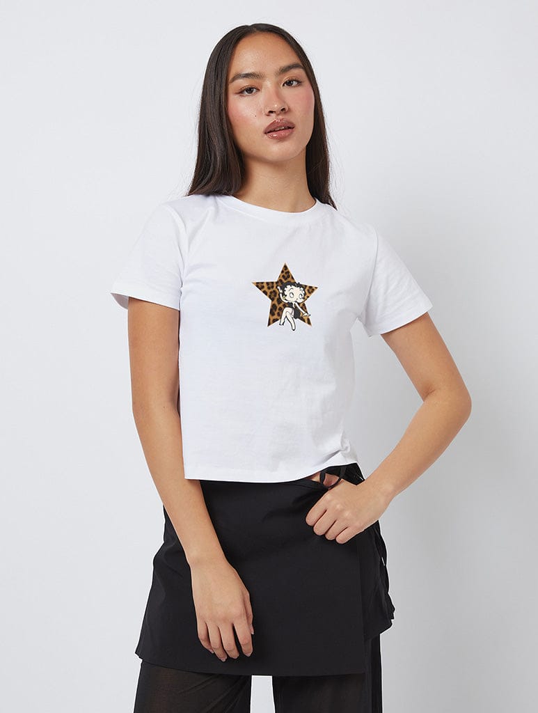 Betty Boop x Skinnydip Leopard Star Baby T-Shirt In White - Image 1