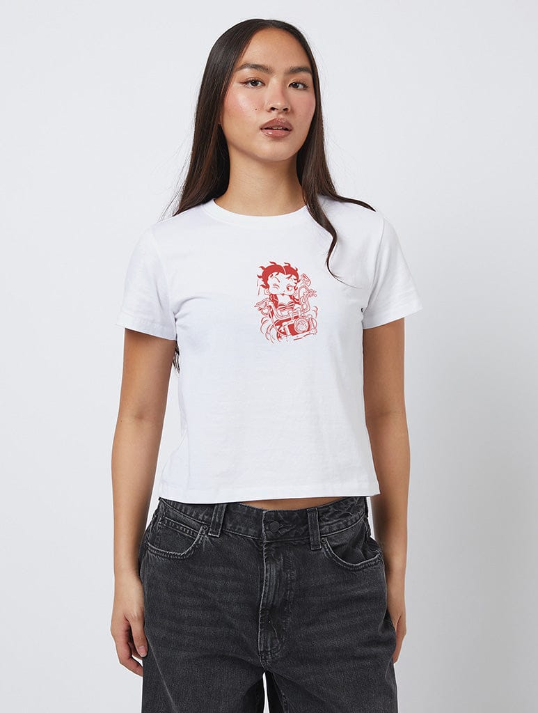 Betty Boop x Skinnydip Motorcycle Baby T-Shirt In White - Image 1