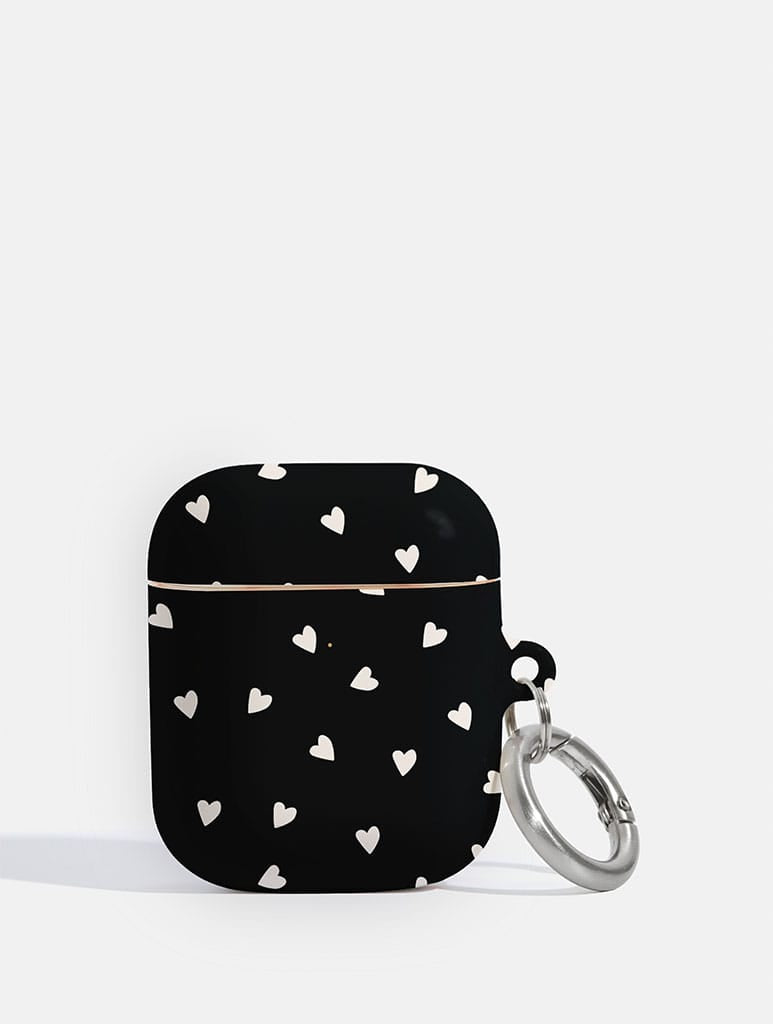 Black And Cream Ditsy Hearts AirPods Case - Image 1
