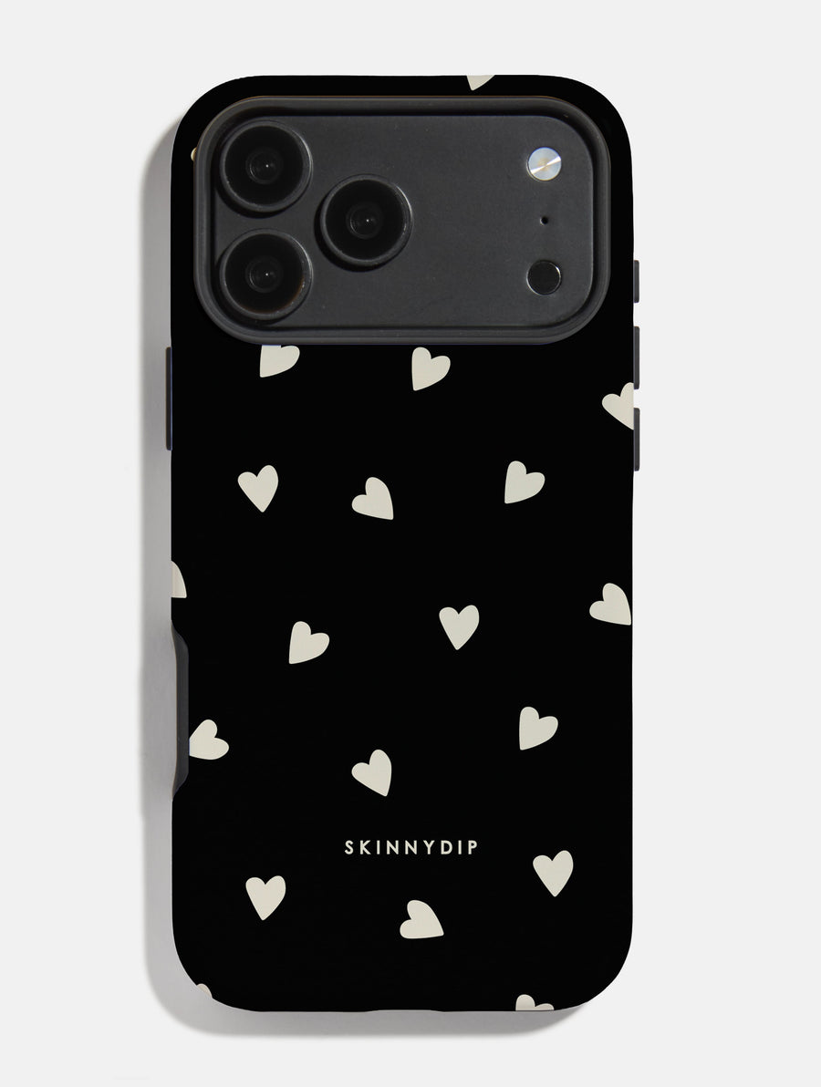 Black and Cream Ditsy Hearts Ultra Protective iPhone Case - Image 1