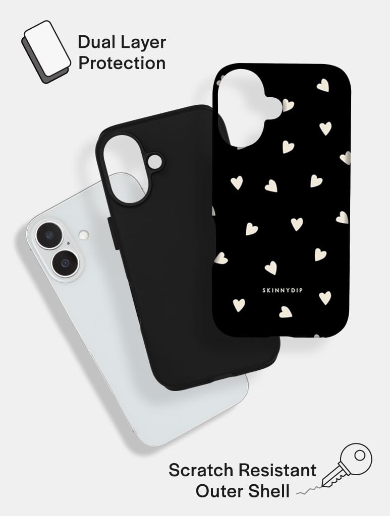 Black and Cream Ditsy Hearts Ultra Protective iPhone Case - Image 3