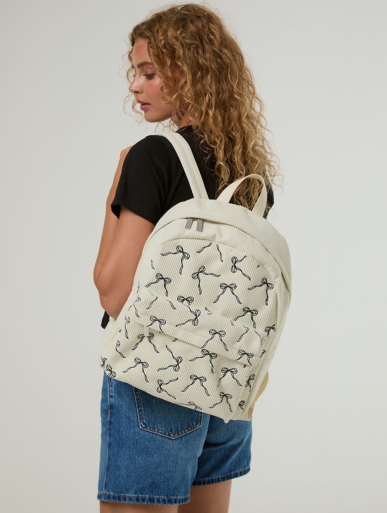 Bow Cream Cord Backpack