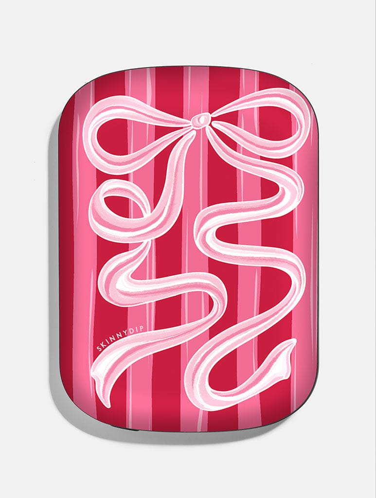 Bow Stripe Red and Pink Portable Magsafe Charger - Image 1
