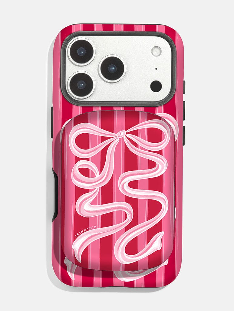 Bow Stripe Red and Pink Portable Magsafe Charger