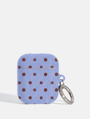 Brown and Blue Painted Polka Dot AirPods Case