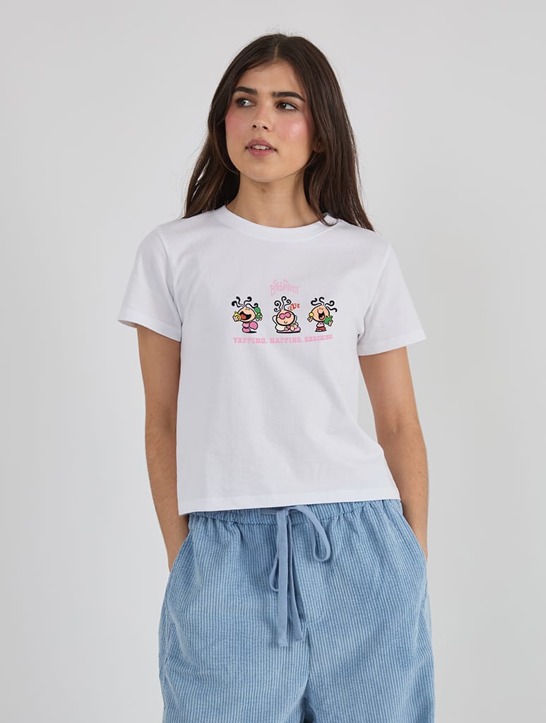 Bubblegum x Skinnydip Yapping, Napping, Snacking Baby T-Shirt In White - Image 1