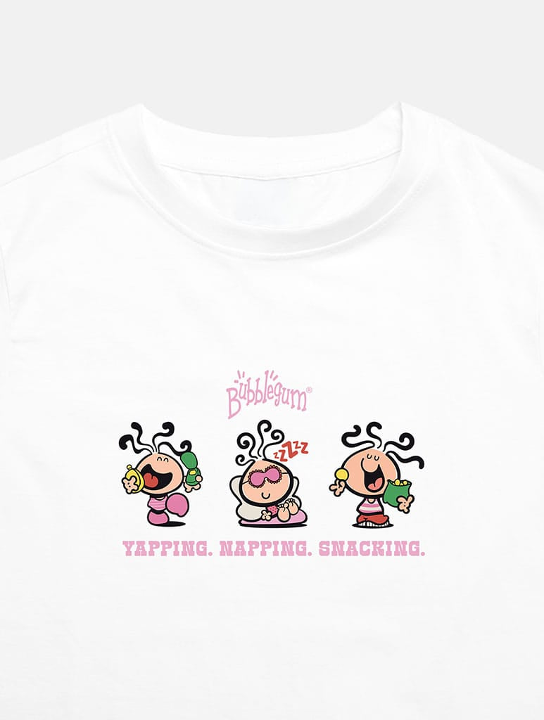 Bubblegum x Skinnydip Yapping, Napping, Snacking Baby T-Shirt In White
