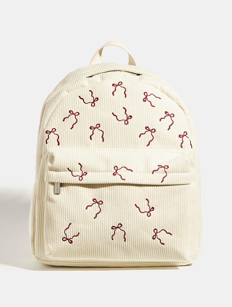 Burgundy Bow Embroidered Backpack - Image 1