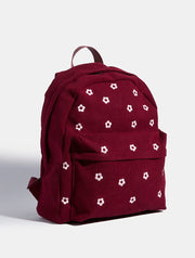 Burgandy Ditsy Flower Embroidered Backpack