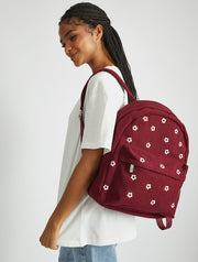 Burgandy Ditsy Flower Embroidered Backpack