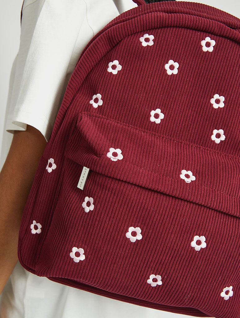 Burgandy Ditsy Flower Embroidered Backpack - Image 2