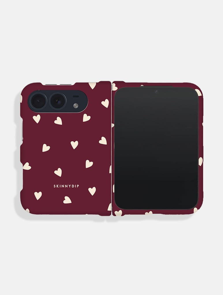Burgundy And Cream Ditsy Hearts Impact Resistant iPhone Duo Case - Image 1
