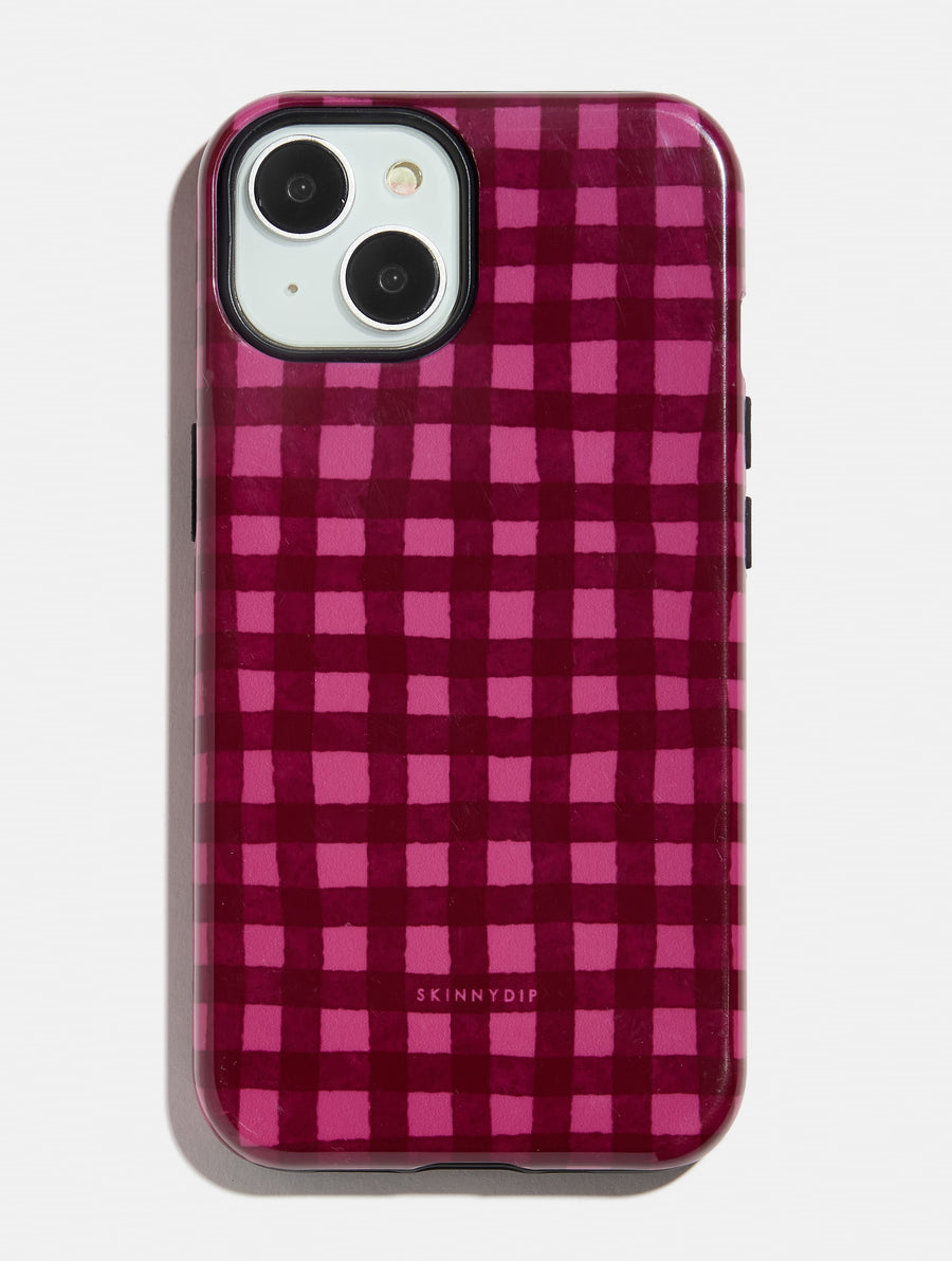 Burgundy and Pink Gingham Ultra Protective iPhone Case - Image 1