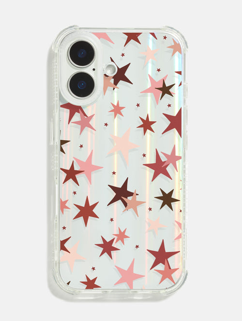 Burgundy Ditsy Stars Holo Shock iPhone Case - Image 1