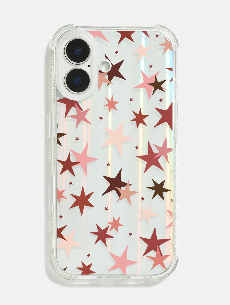 Burgundy Ditsy Stars Holo Shock iPhone Case - Image 1