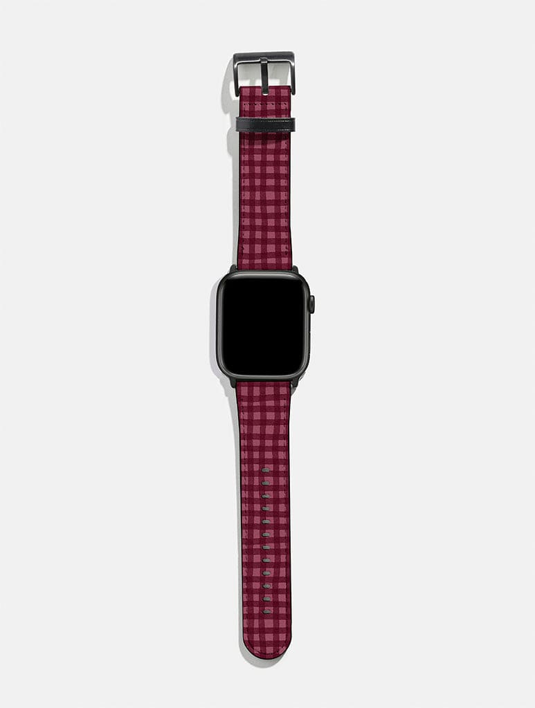 Burgundy Gingham Apple Watch Strap - Image 1