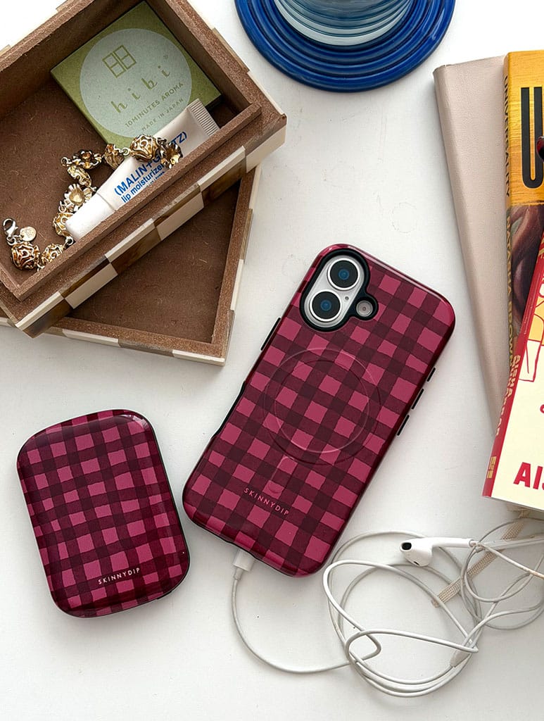 Burgundy Gingham MagSafe Ultra Protective iPhone Case - Image 2