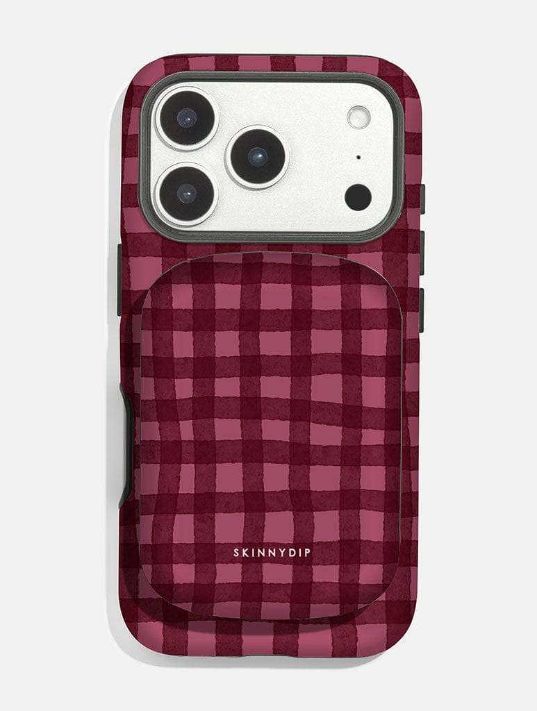 Burgundy Gingham Portable Magsafe Charger - Image 4