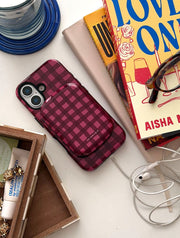 Burgundy Gingham Portable Magsafe Charger