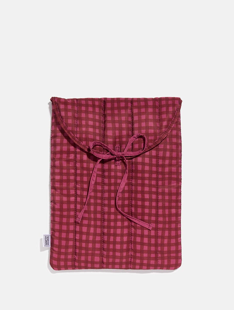 Burgundy Gingham Quilted Bow Laptop Sleeve - Image 1