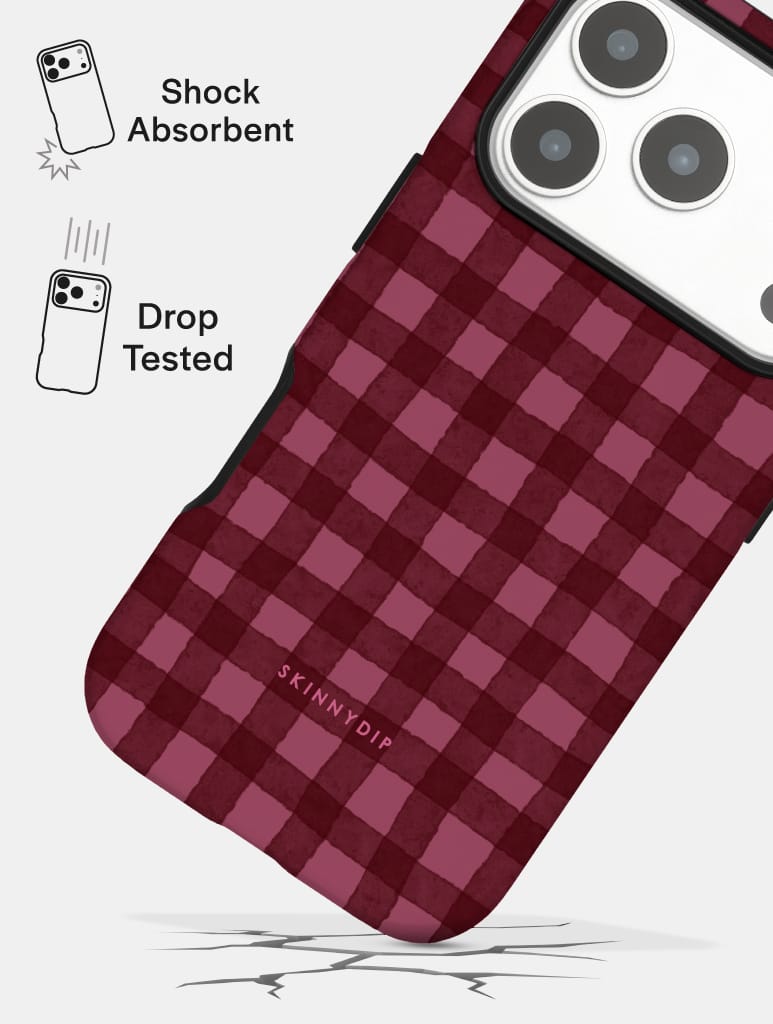 Burgundy Gingham Ultra Protective iPhone Case - Image 7