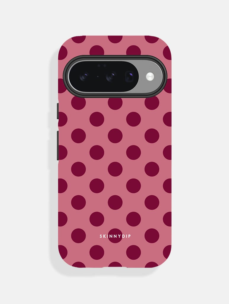 Burgundy Red Large Polka Dot Ultra Protective Google Pixel Case - Image 1