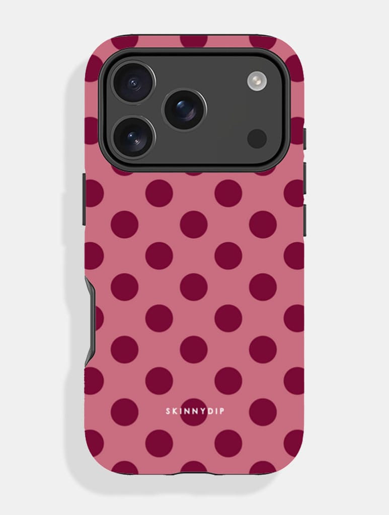 Burgundy Red Large Polka Dot Ultra Protective iPhone Case - Image 1