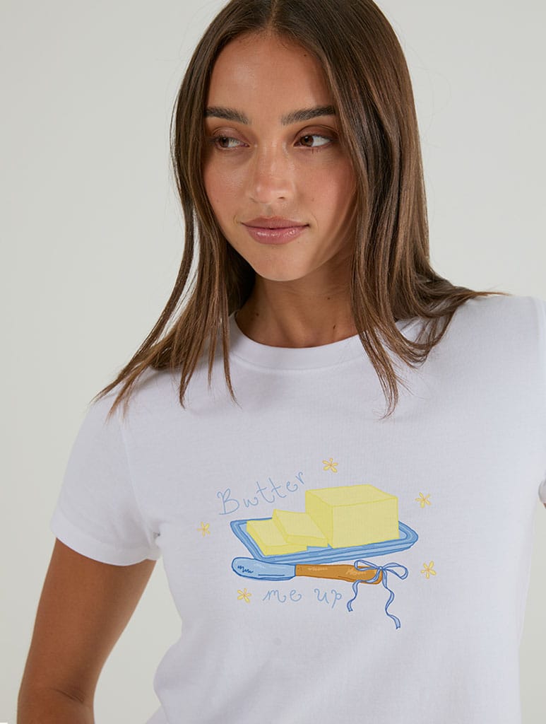 Butter Me Up Baby T-Shirt In White - Image 1
