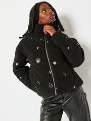 Celestial Embroidered Borg Puffer Jacket