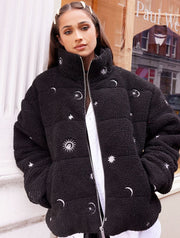 Celestial Embroidered Borg Puffer Jacket