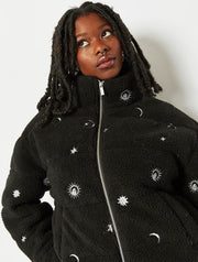 Celestial Embroidered Borg Puffer Jacket