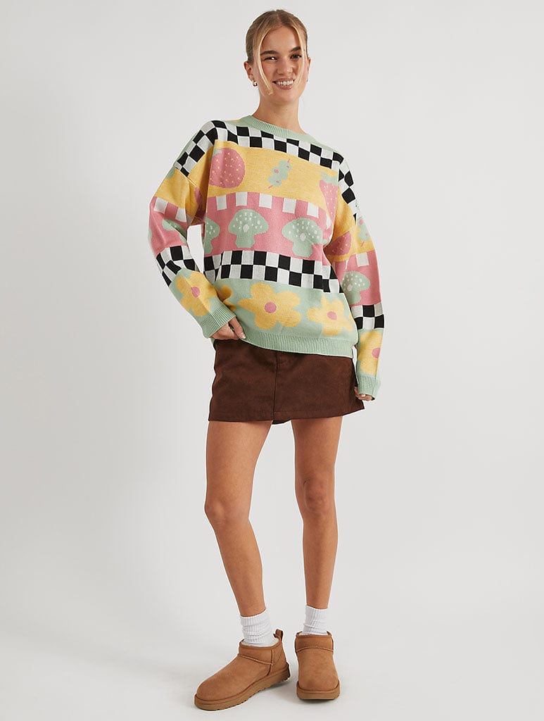 Checkerboard Strawberry and Olive Knitted Jumper - Image 4