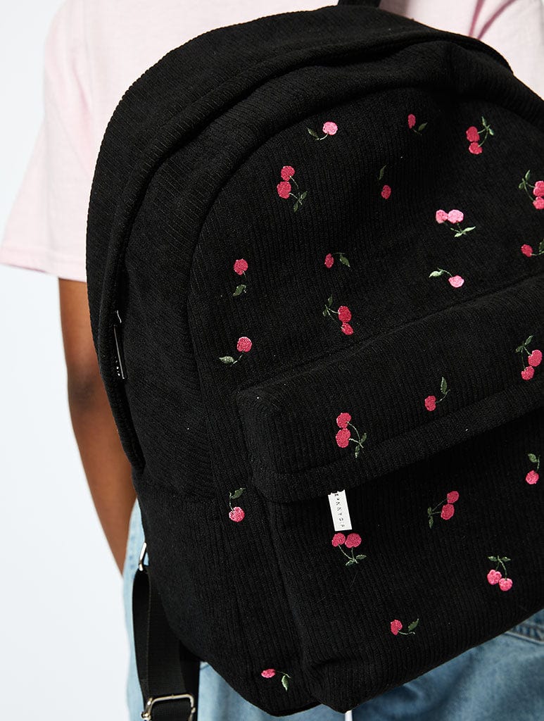 Cherry Embroidered Backpack in Black - Image 1