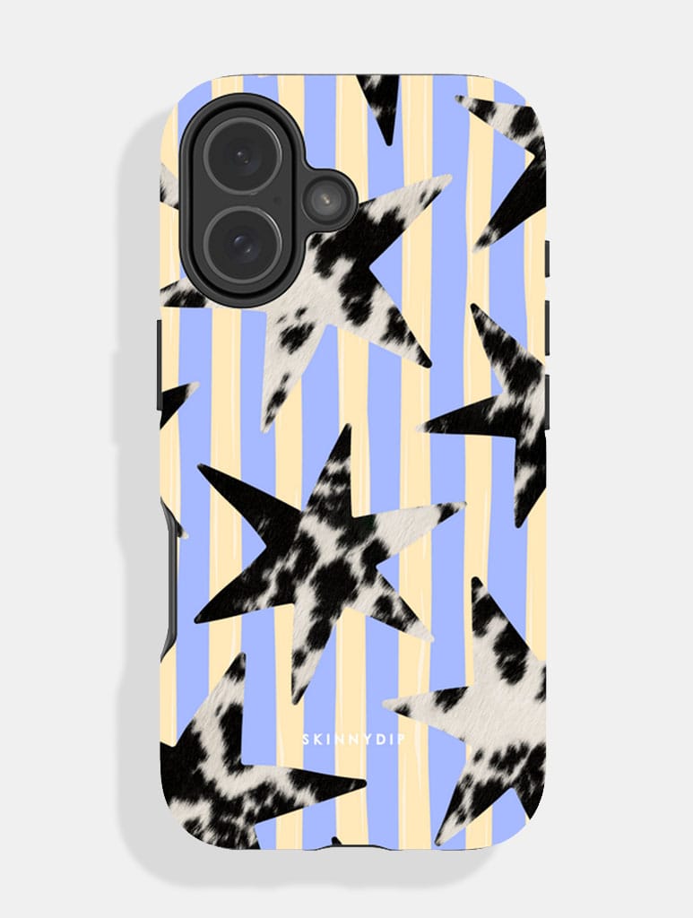 Cow Print Star Stripe Blue and Yellow Ultra Protective iPhone Case - Image 1