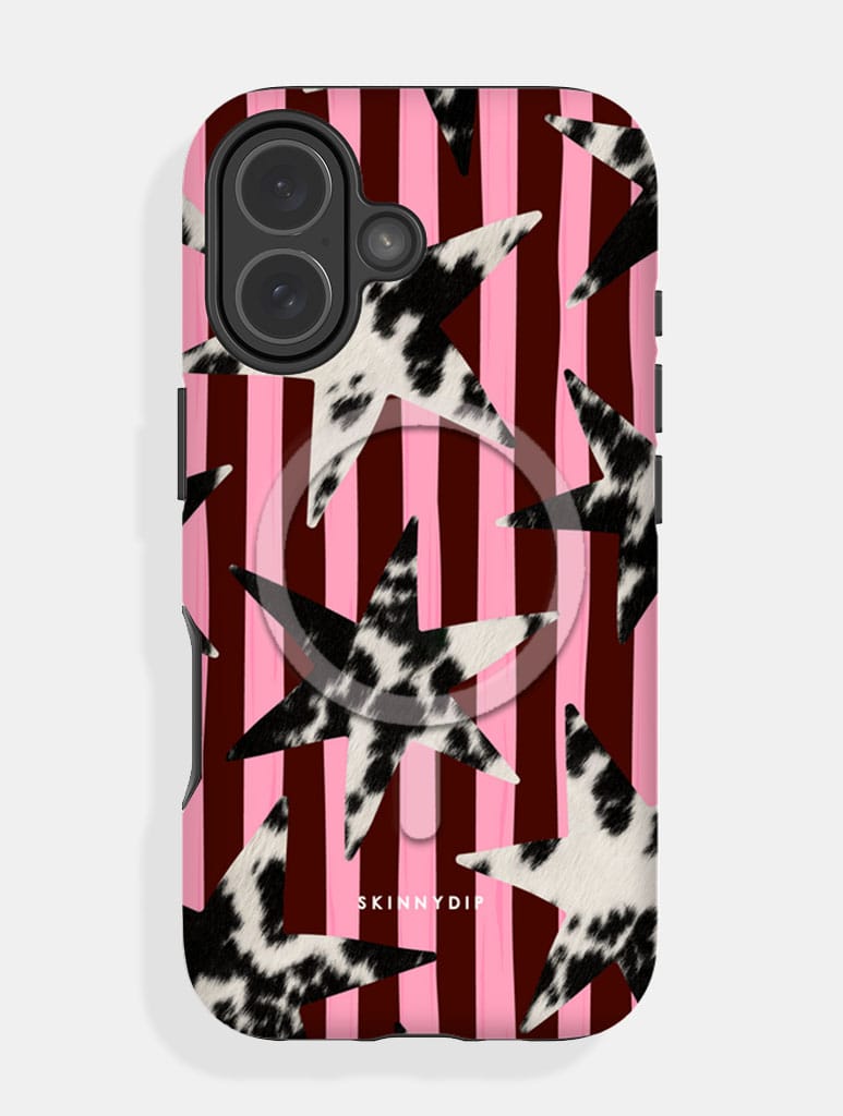 Cow Print Star Stripe Burgundy and Pink Magsafe Ultra Protective iPhone Case - Image 1